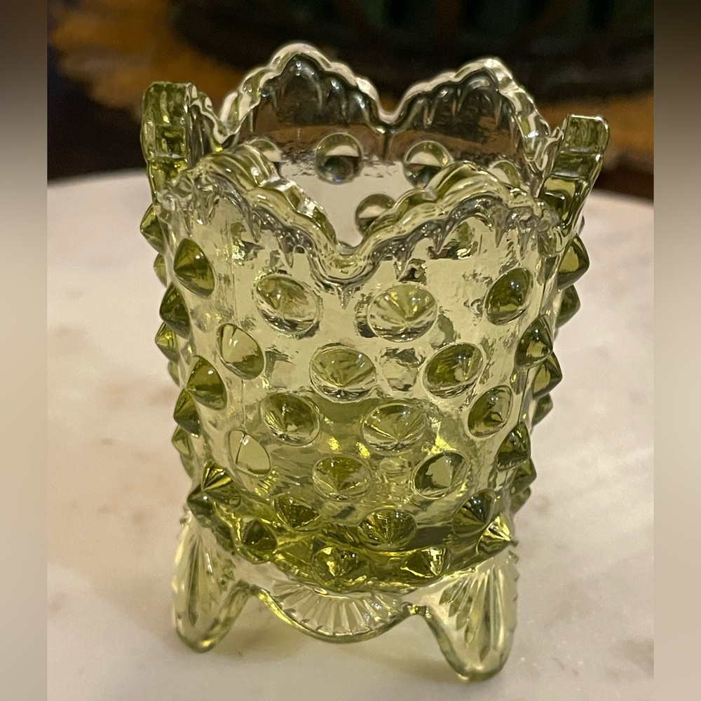 Fenton Glass Green Hobnail Toothpick Holder - Picture 3 of 11